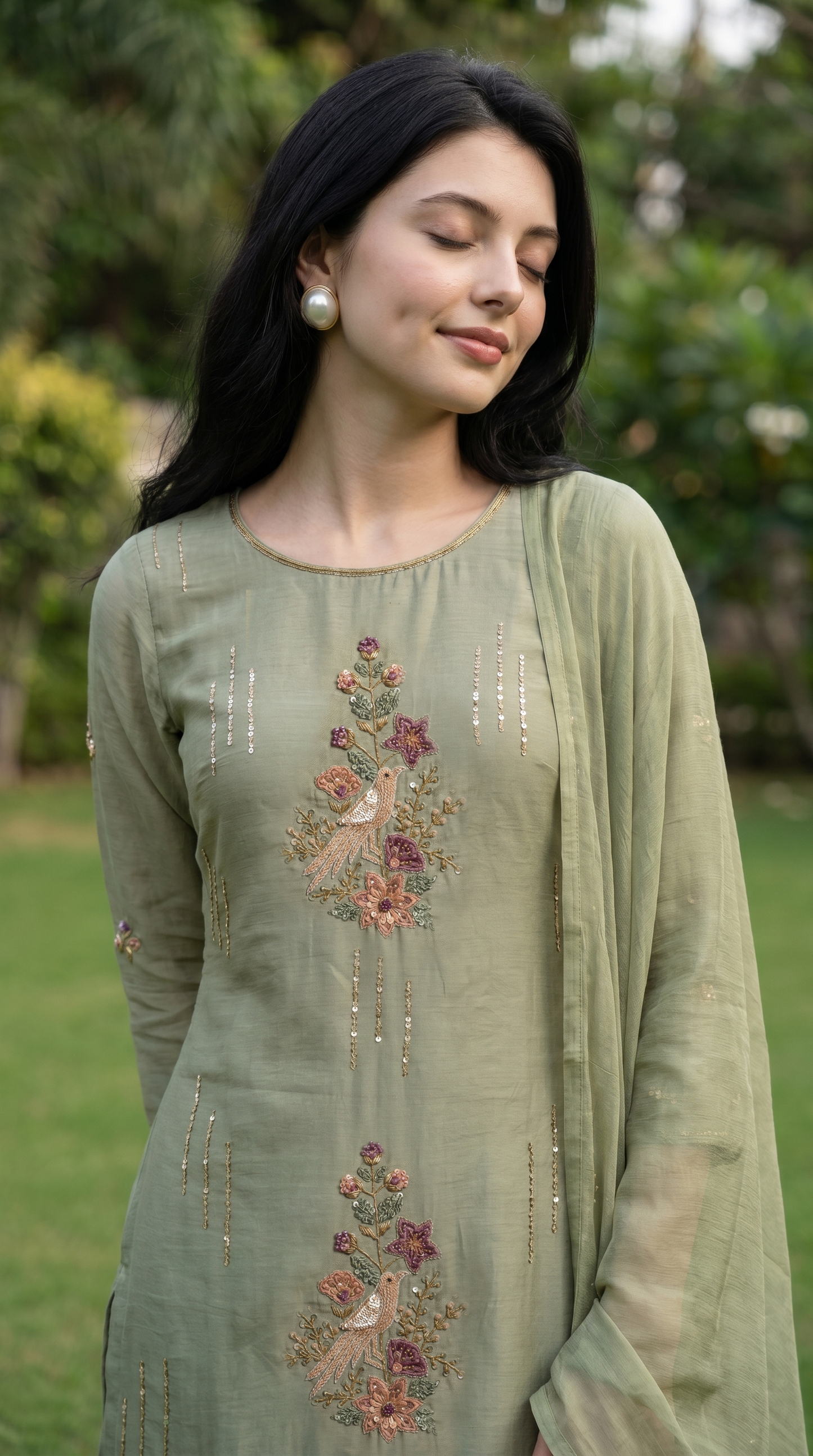  Sage Green  Mulmul Suit set