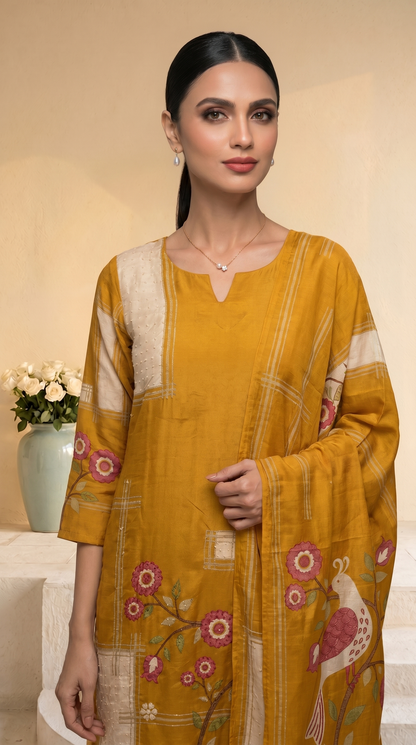 Mustard Yellow Embroidery Salwar Suit Set