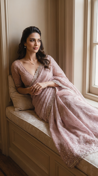 Blush Pink Georgette Saree