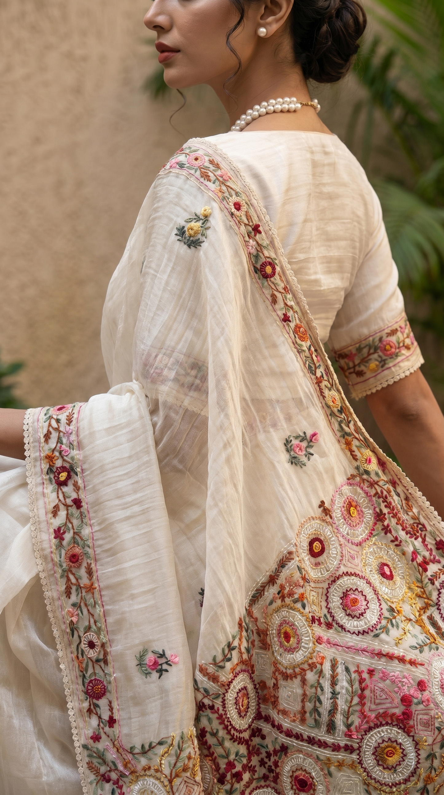 Hand embroidery Ivory Saree