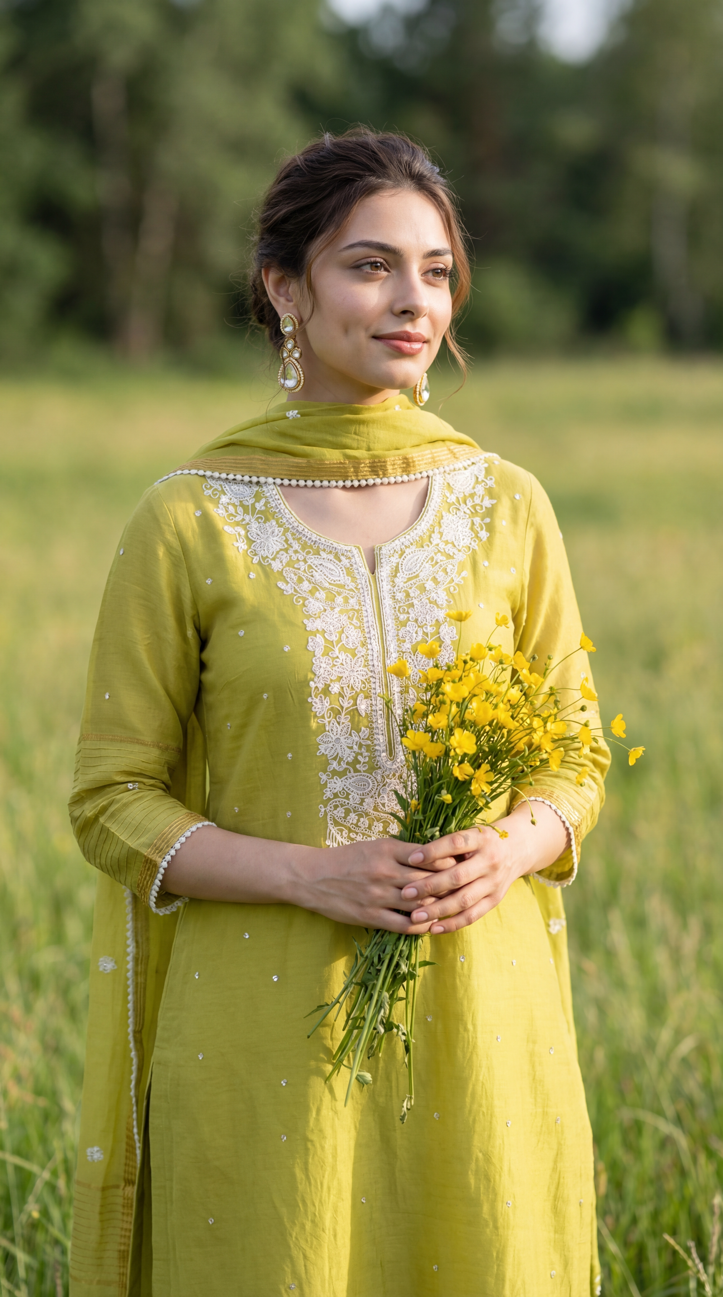 Olive Green Resham Embroidery Mul Mul Suit Set