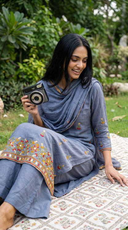 Slate Blue Mul mul Salwar  Suit Set