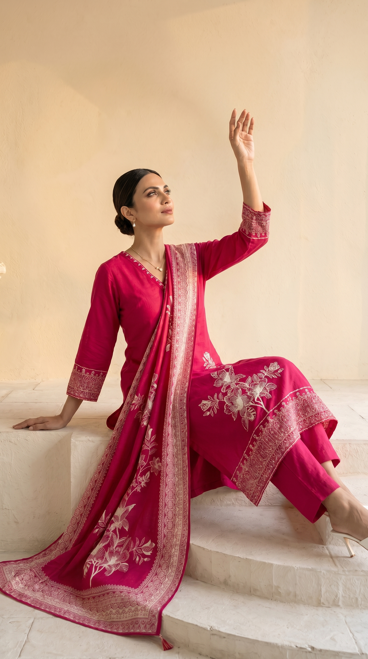 Magenta Colour Three Piece Suit Set