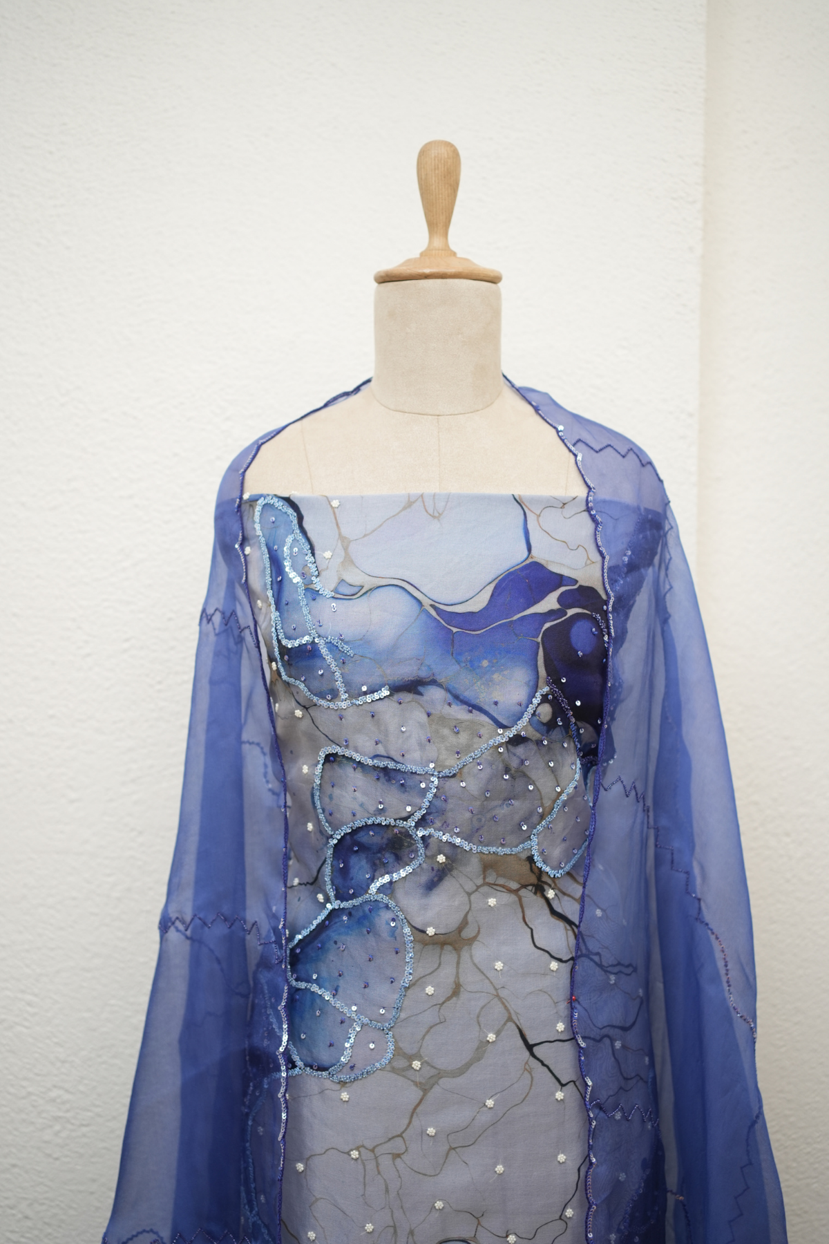 ROYAL  BLUE ORGANZA KURTA WITH SEQUIENCE & CUTDANA WORK