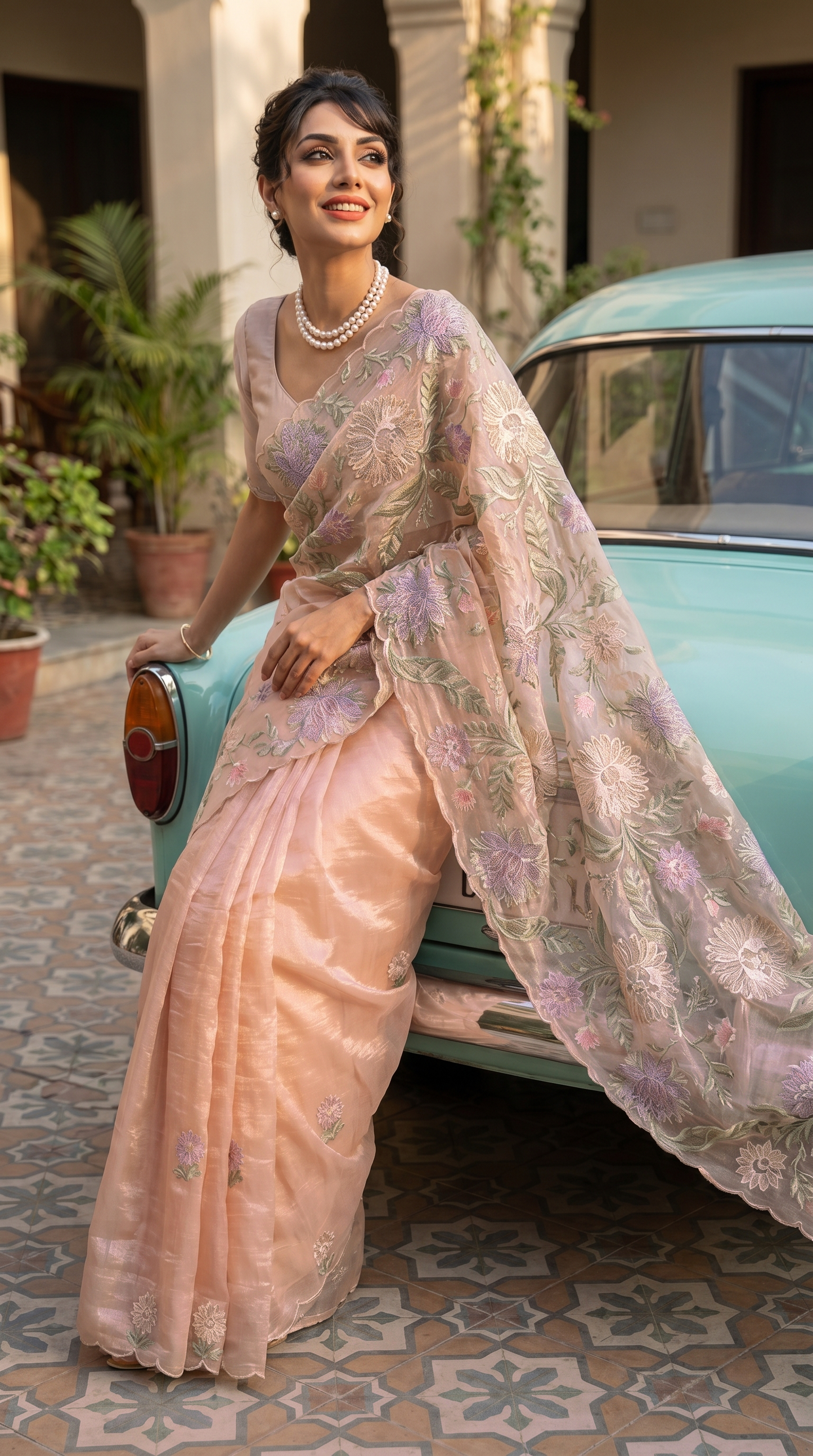 Dusty Rose Sheer Organza Saree