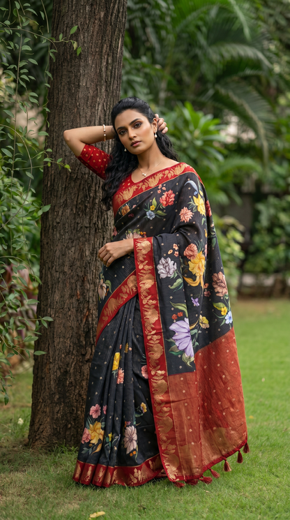 Black Saree With Shimmering Gold