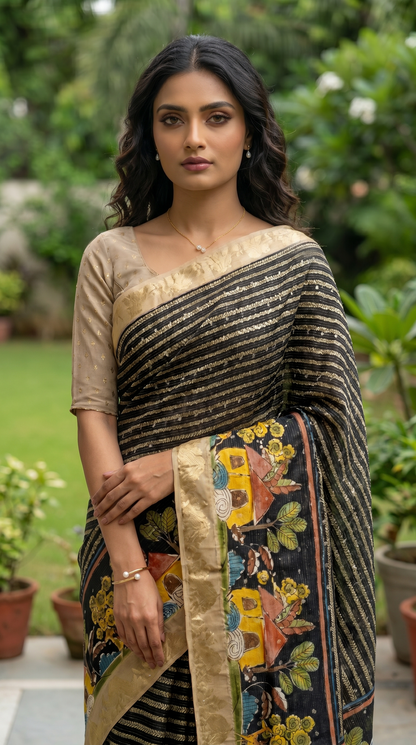 Black Shimmering Gold Saree