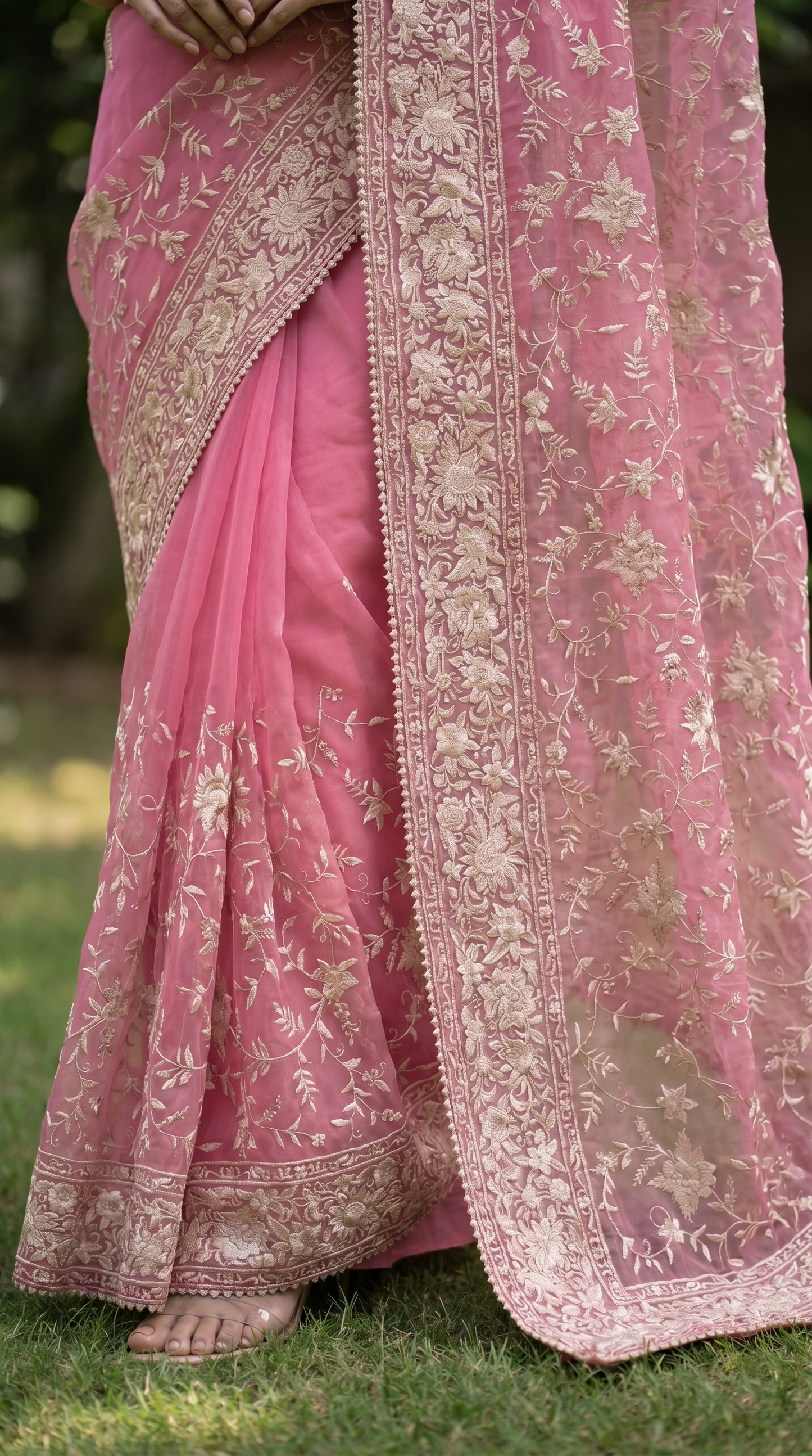 Organza pink Saree