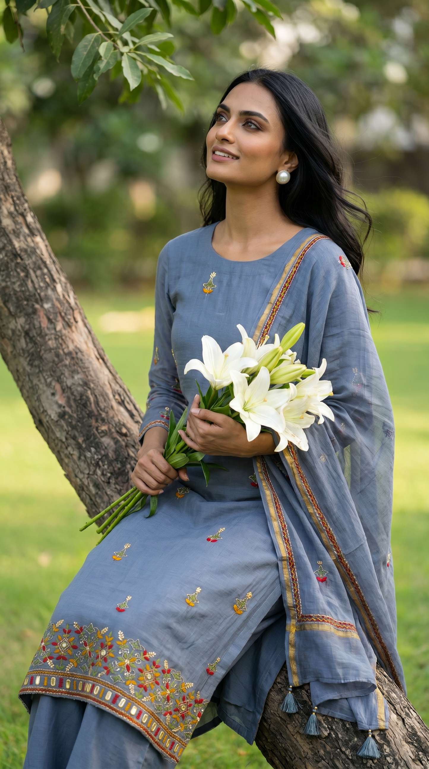 Slate Blue Mul mul Salwar  Suit Set