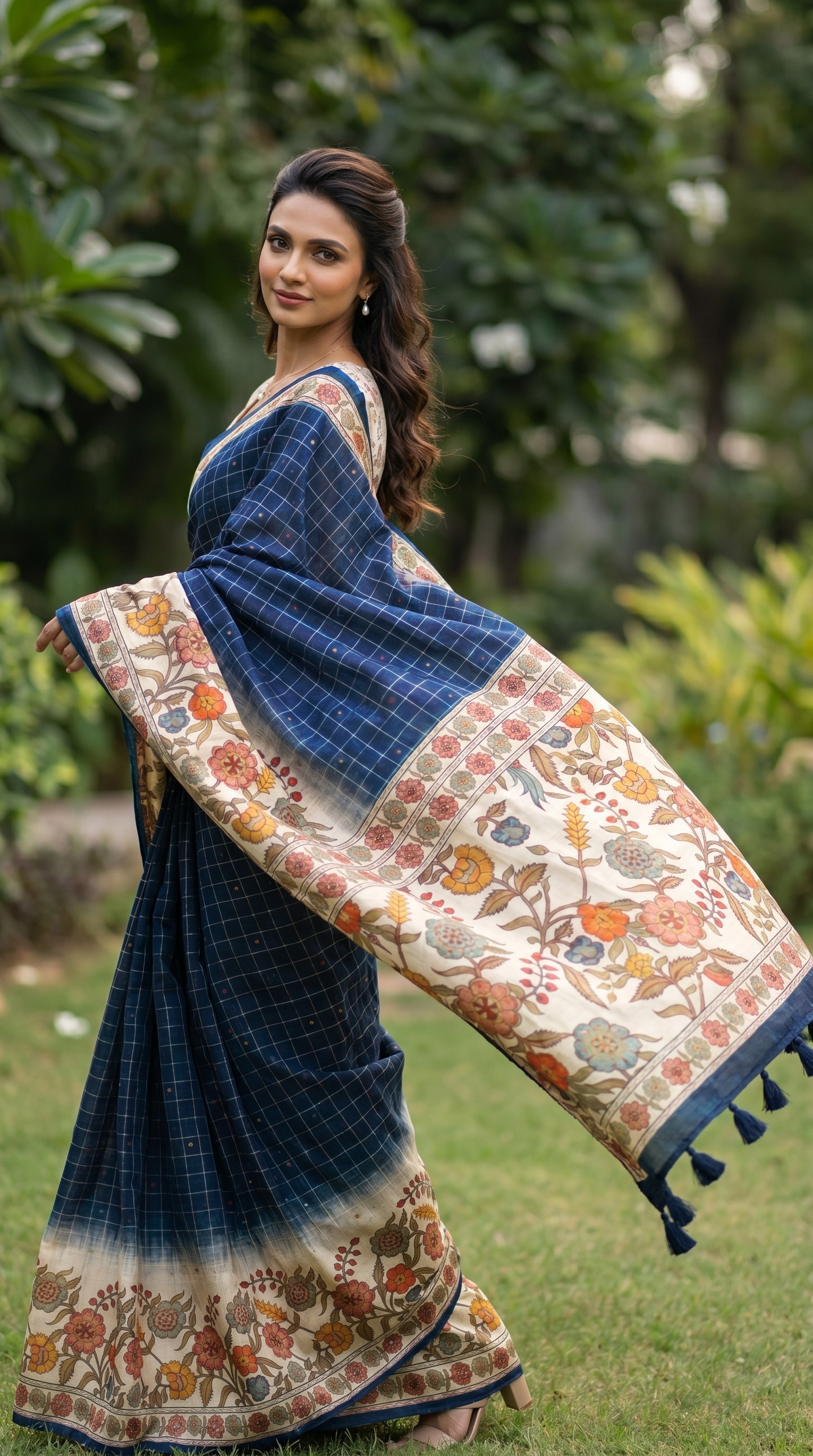 Deep Blue Tussar Silk Saree