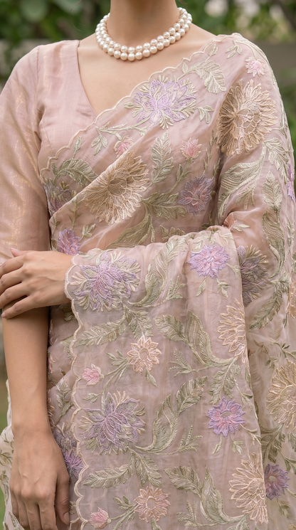 Dusty Rose Sheer Organza Saree