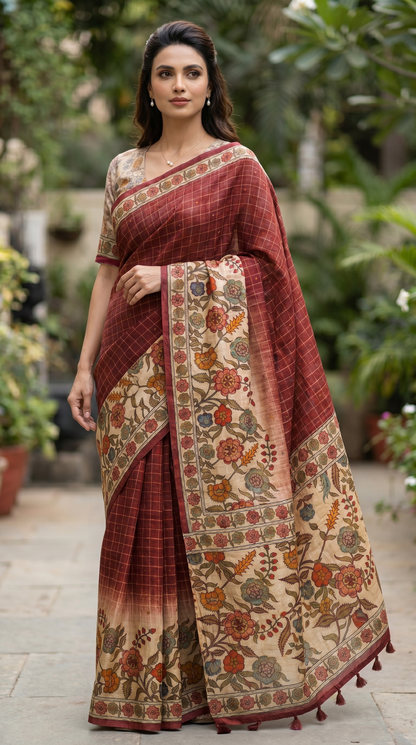Red  Kalamkari Saree