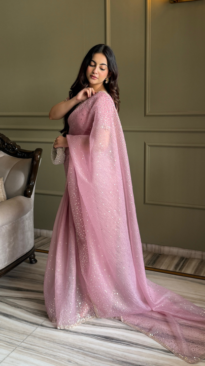 Blush Pink Tissue Saree