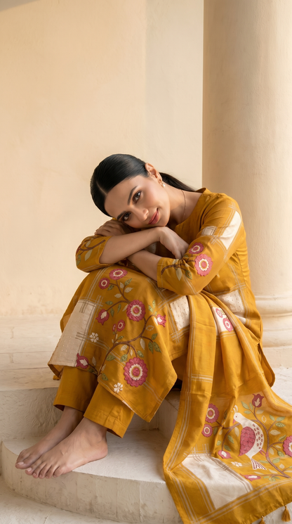 Mustard Yellow Embroidery Salwar Suit Set