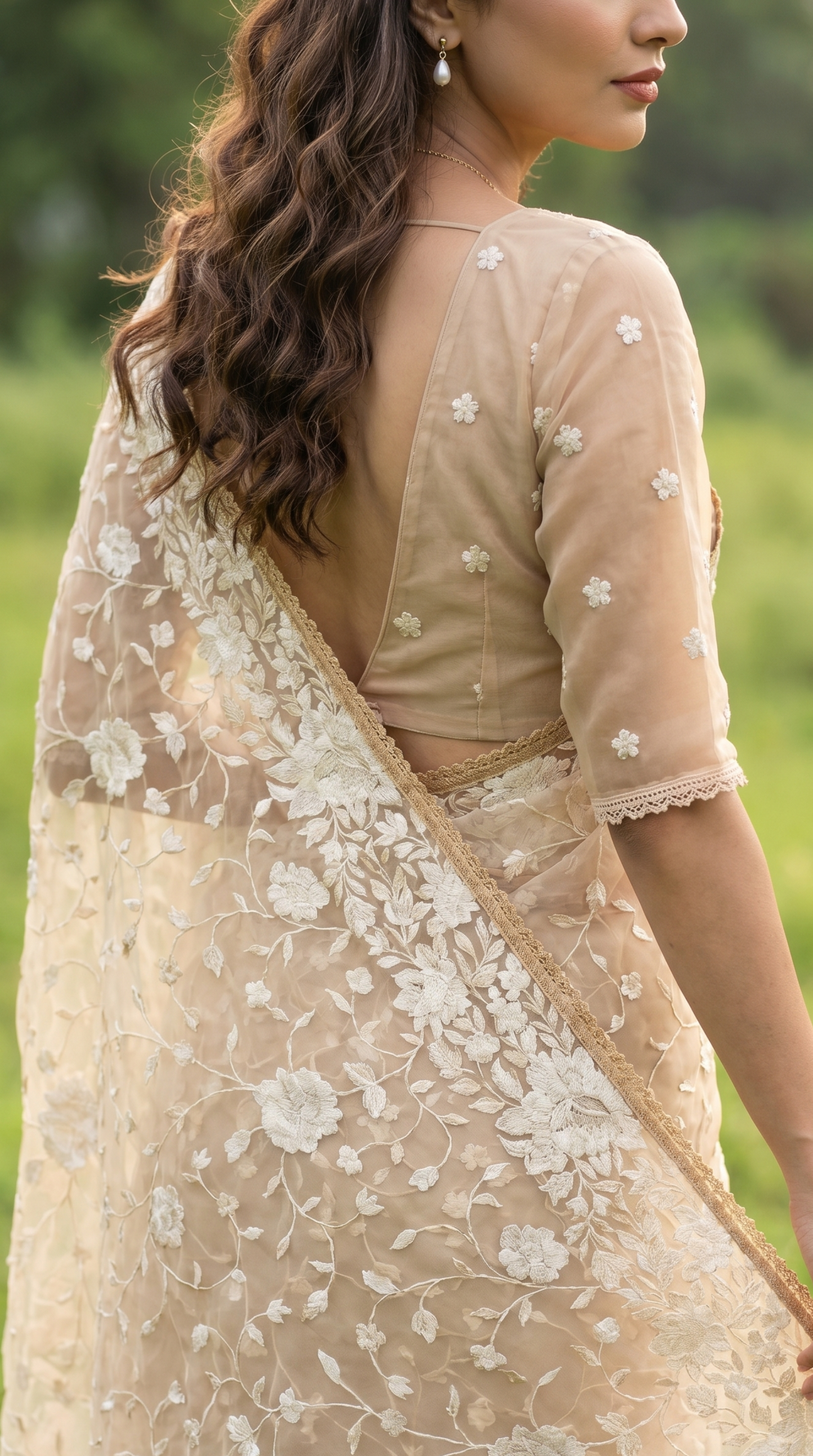 Beige Organza Saree