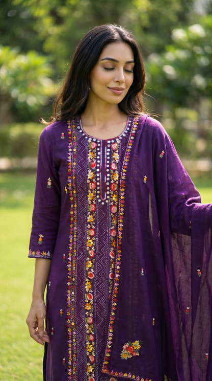 Deep Purple Mulmul Suit set
