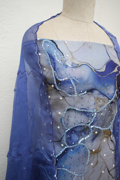 ROYAL  BLUE ORGANZA KURTA WITH SEQUIENCE & CUTDANA WORK