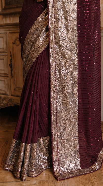 Maroon Georgette Saree