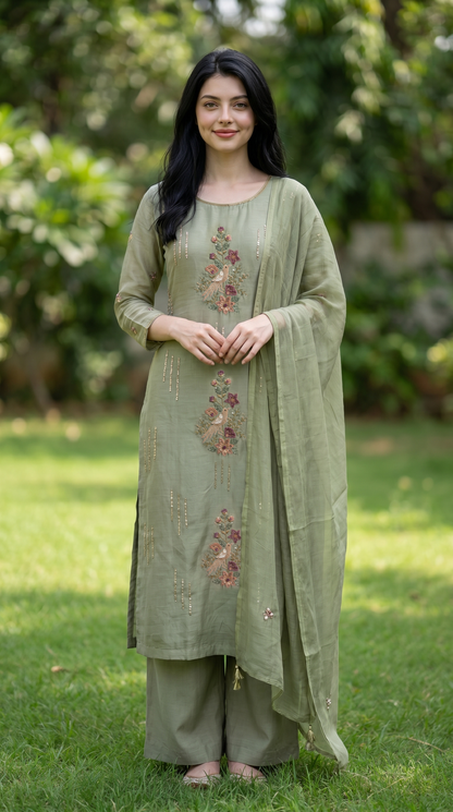  Sage Green  Mulmul Suit set