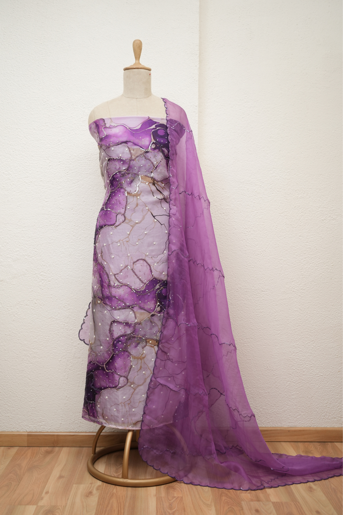 PURPLE ORGANZA KURTA WITH SEQUIENCE & CUTDANA WORK