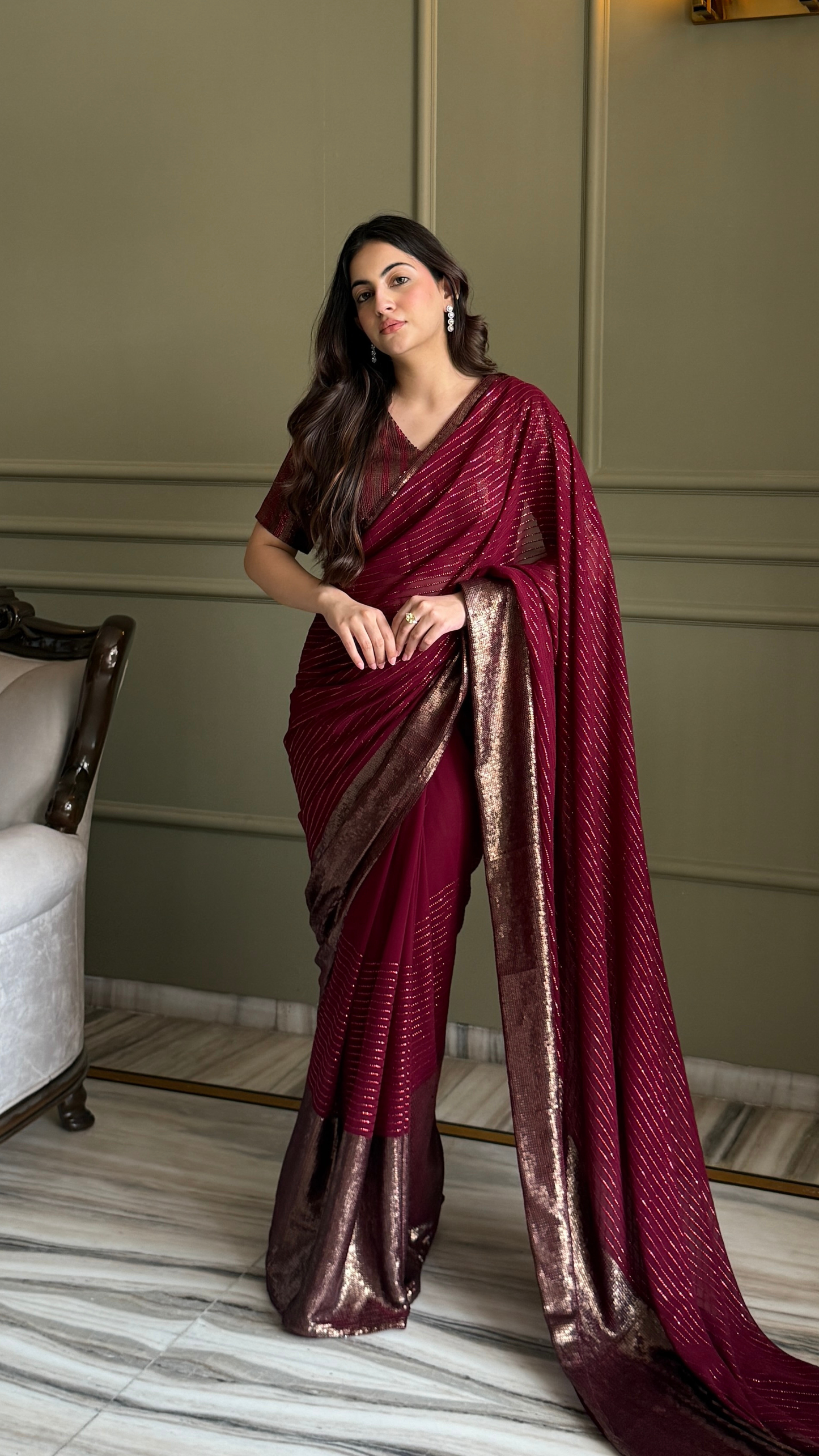 Maroon Georgette Saree