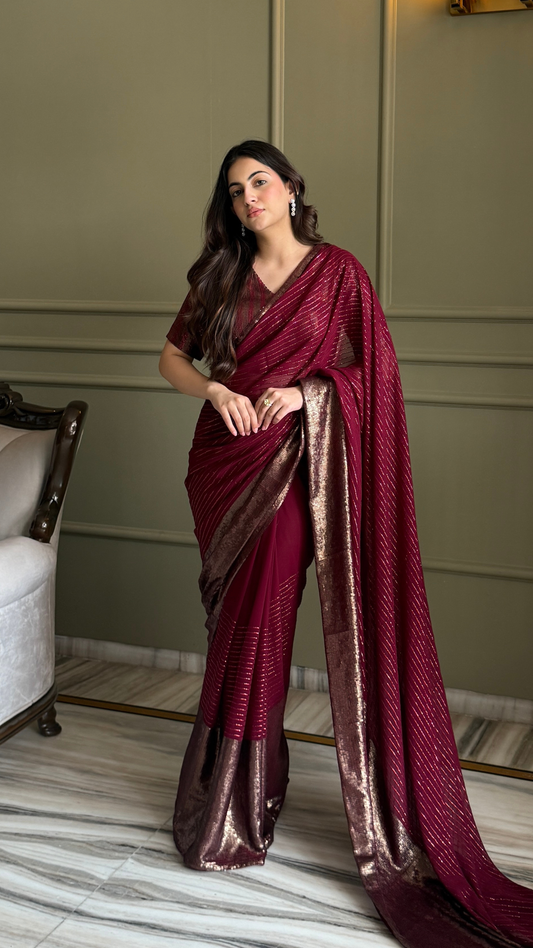 Maroon Georgette Saree