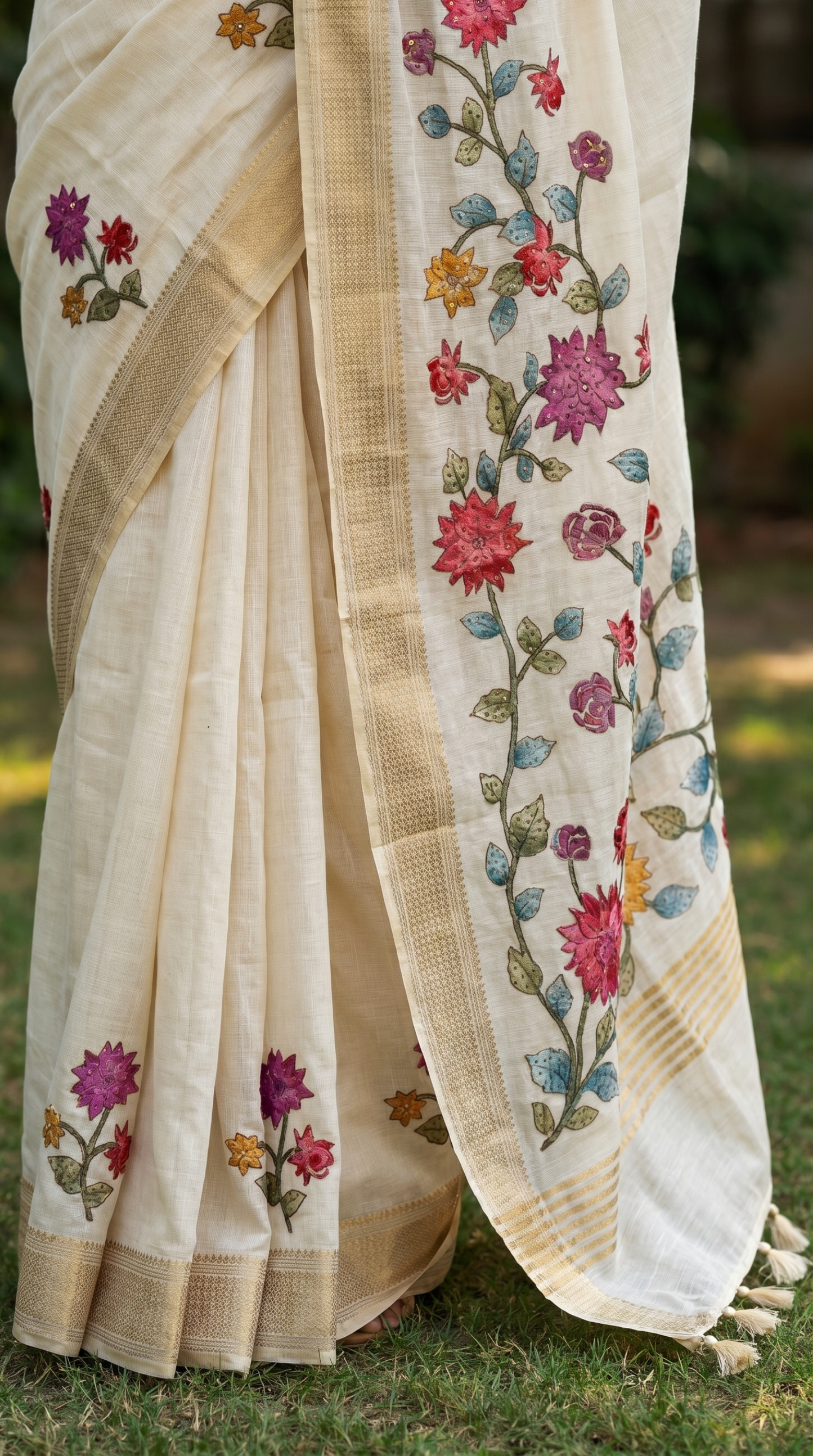 Ivory Tussar Silk Saree