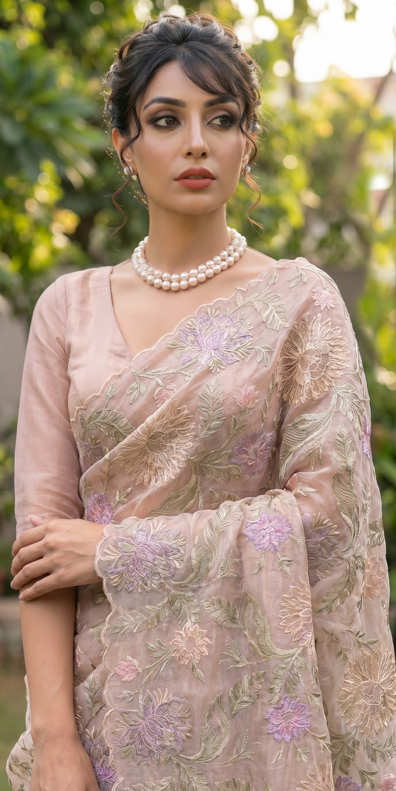 Dusty Rose Sheer Organza Saree