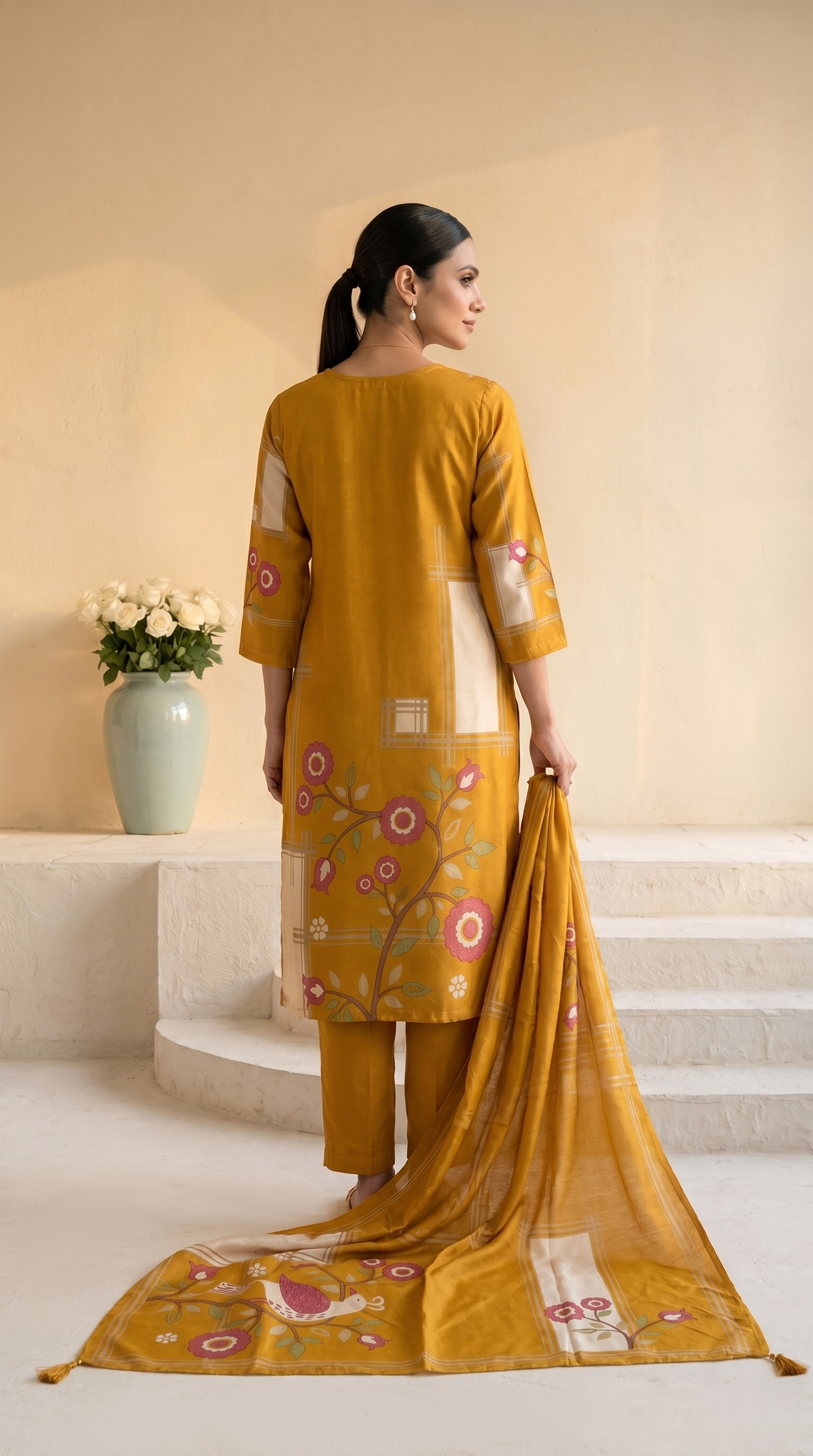 Mustard Yellow Embroidery Salwar Suit Set