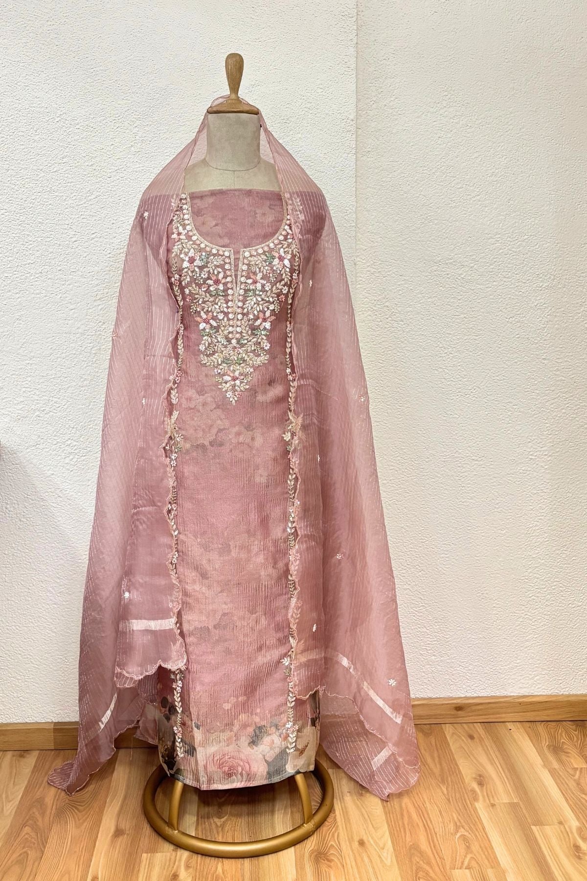 PRINTED PINK CRUSH TISSUE KURTA