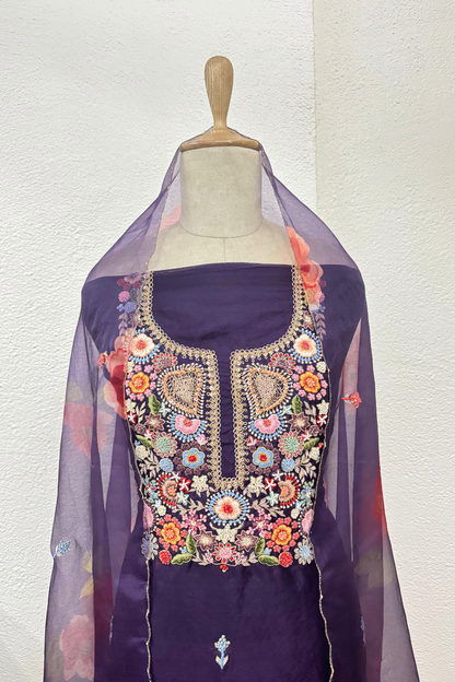 PURPLE PRINTED SUIT SET