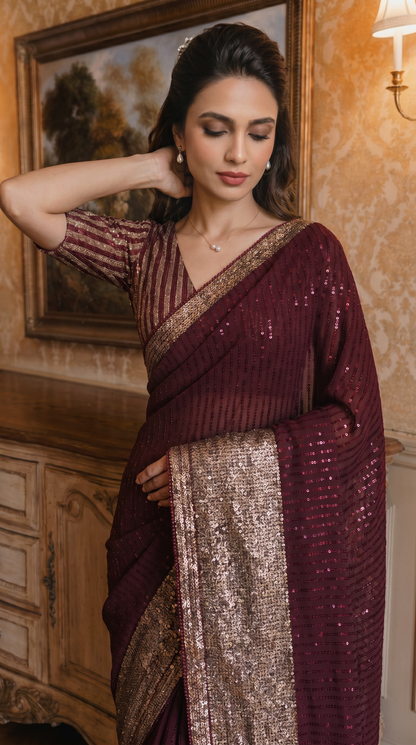 Maroon Georgette Saree