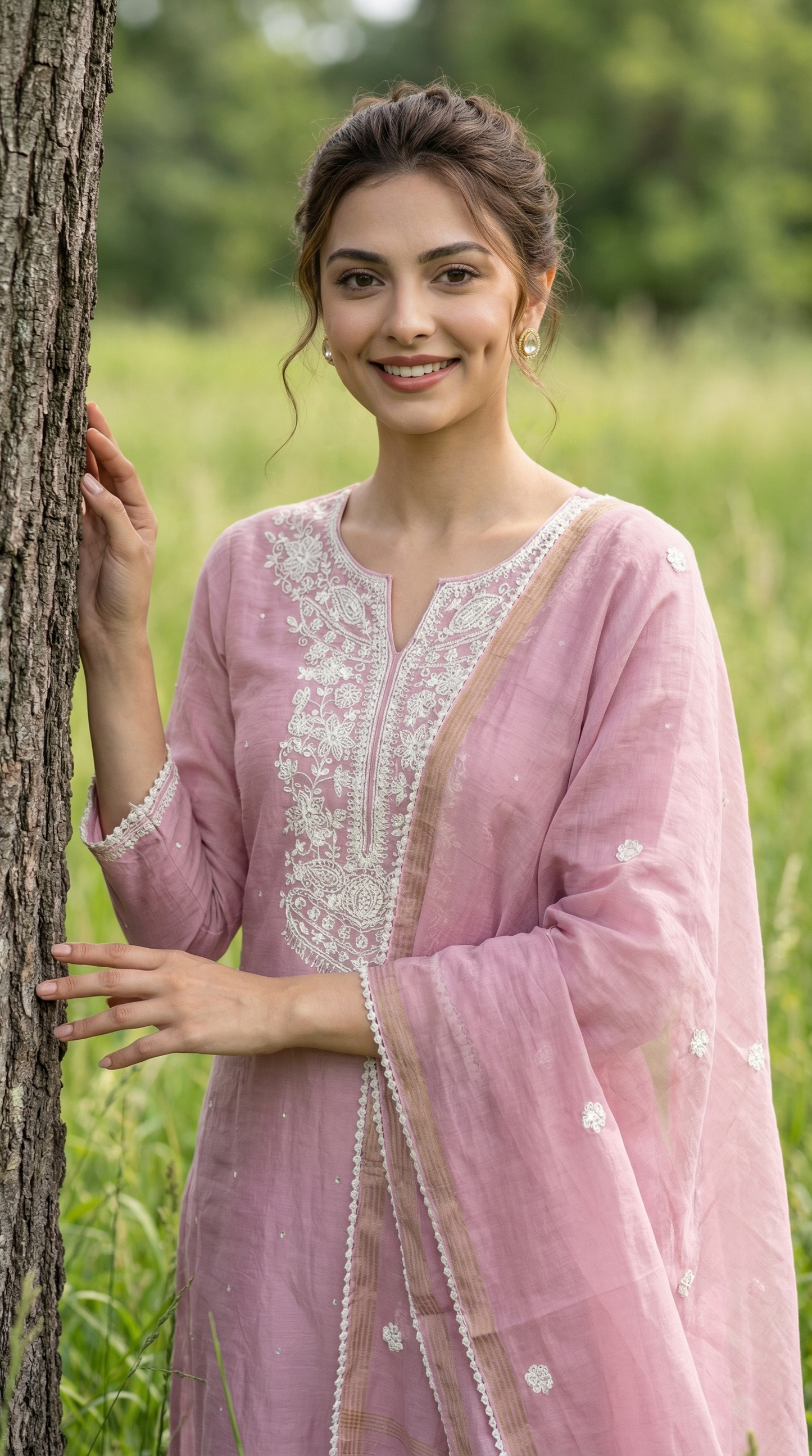 Blush Pink Resham Embroidery Mul Mul Suit Set