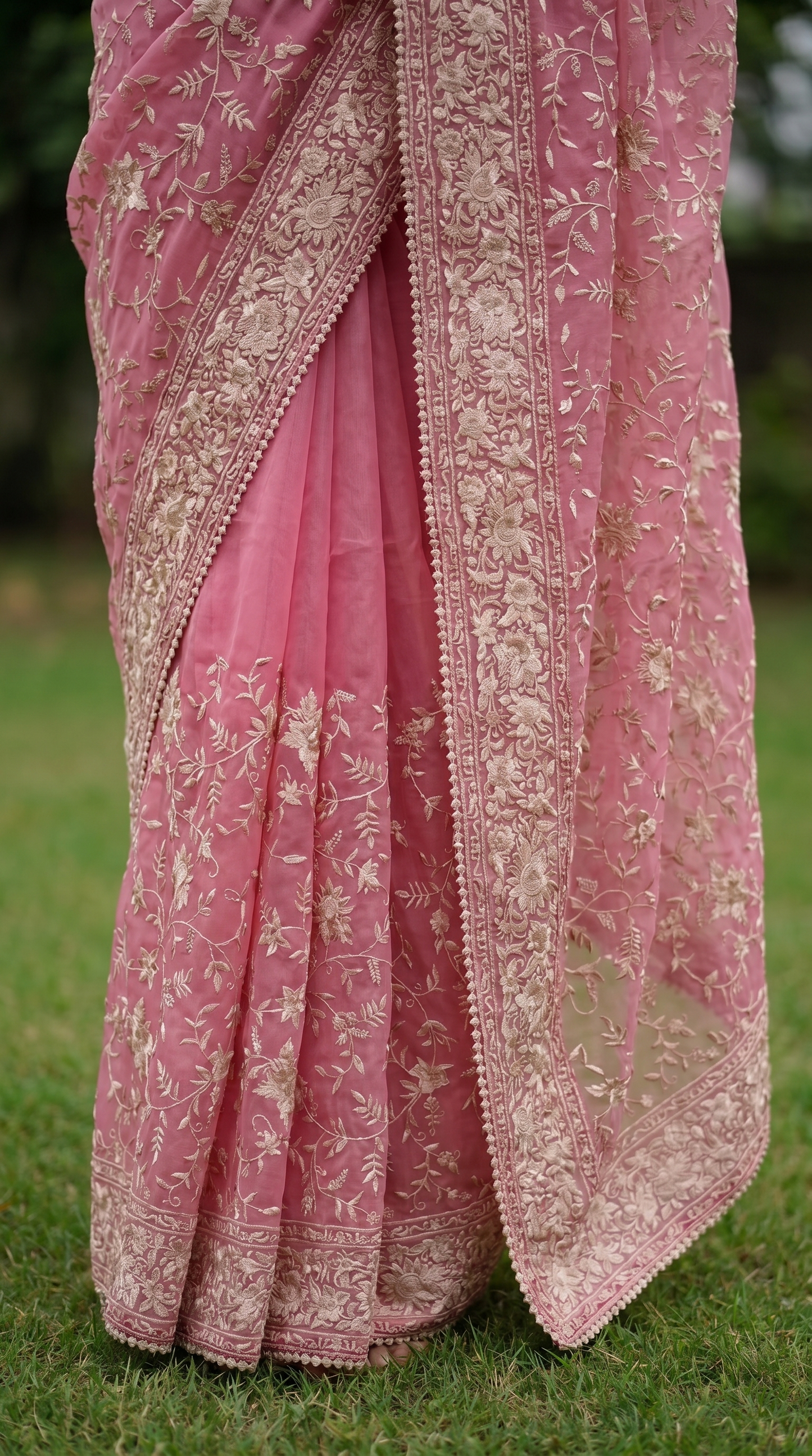 Organza pink Saree