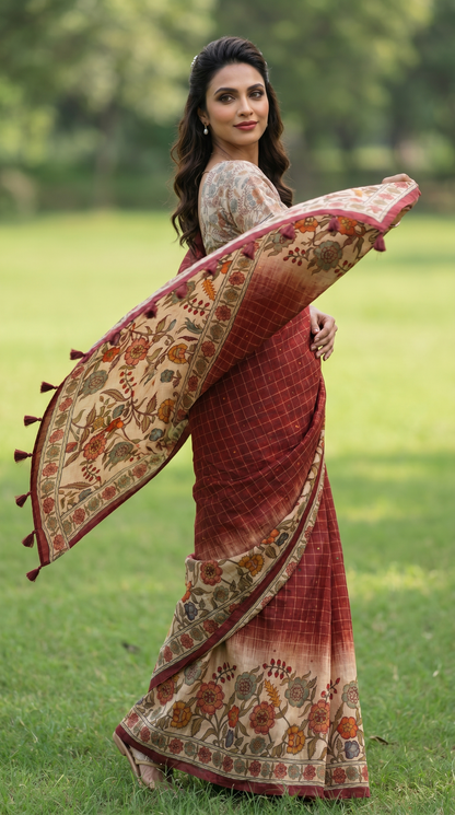 Red  Kalamkari Saree