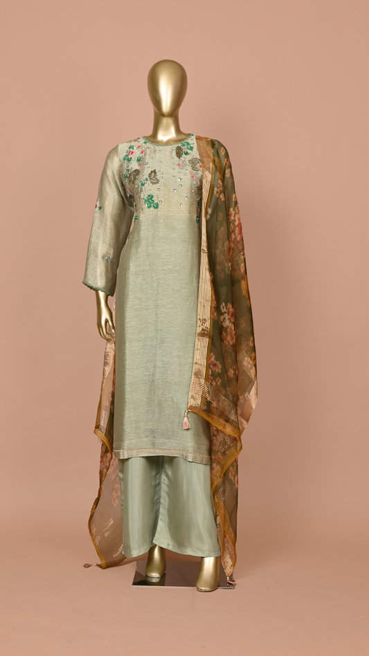 Maya Metallic Green Floral Embroidered Salwar Suit Set