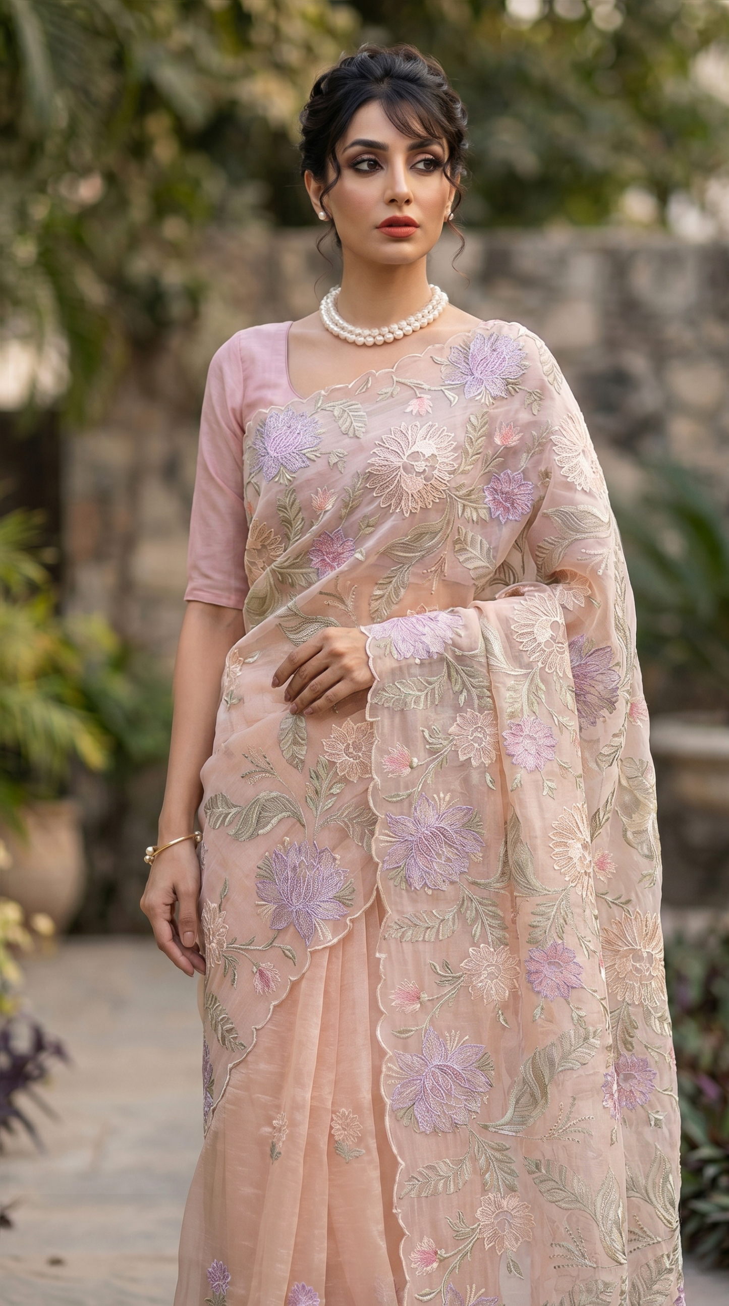 Dusty Rose Sheer Organza Saree