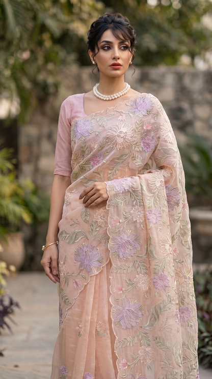 Dusty Rose Sheer Organza Saree