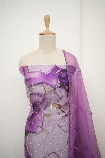 PURPLE ORGANZA KURTA WITH SEQUIENCE & CUTDANA WORK