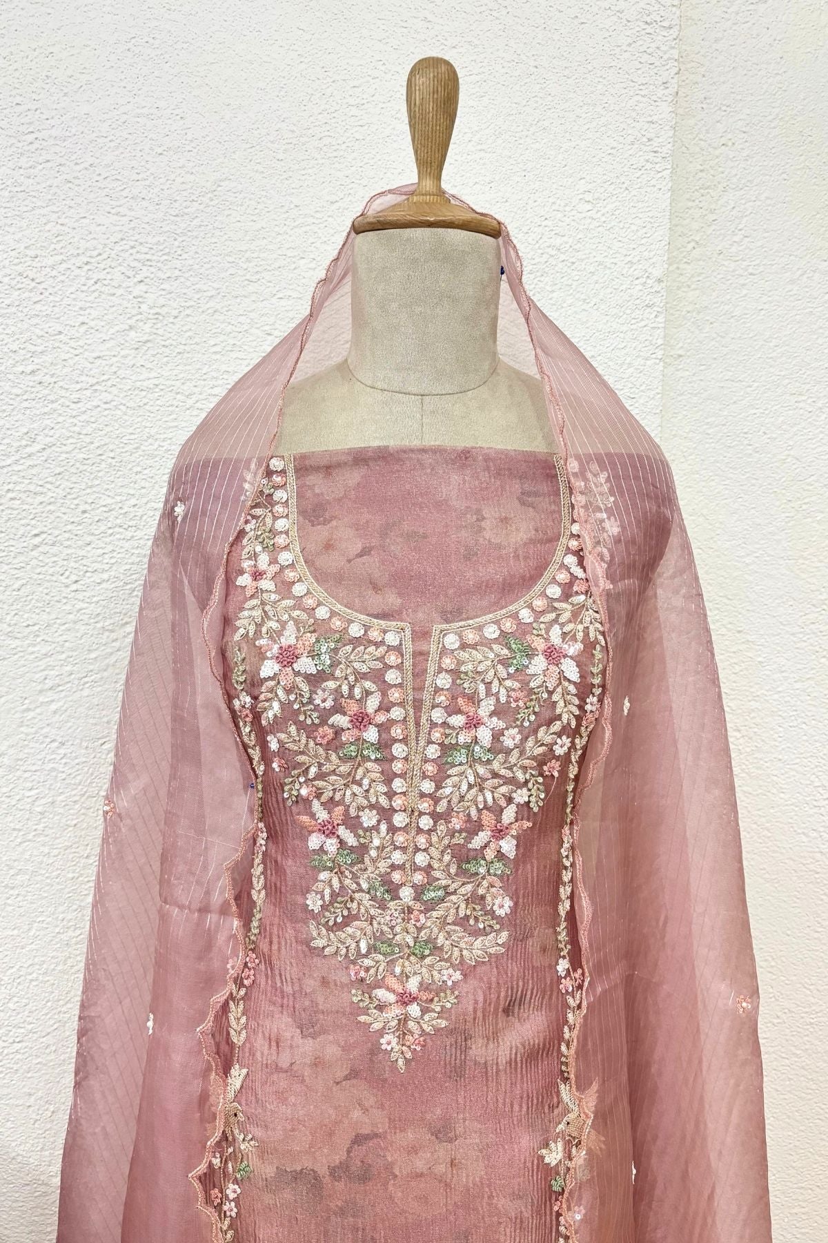 PRINTED PINK CRUSH TISSUE KURTA