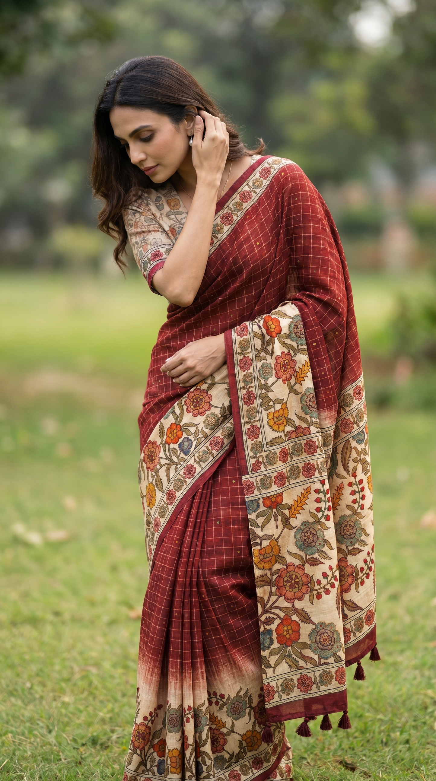 Red  Kalamkari Saree