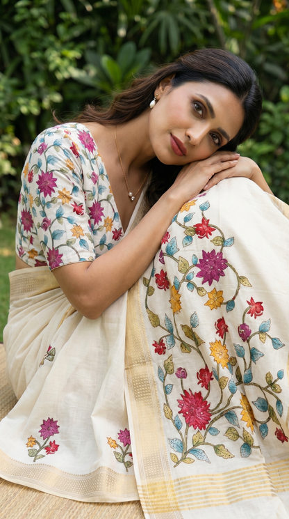 Ivory Tussar Silk Saree