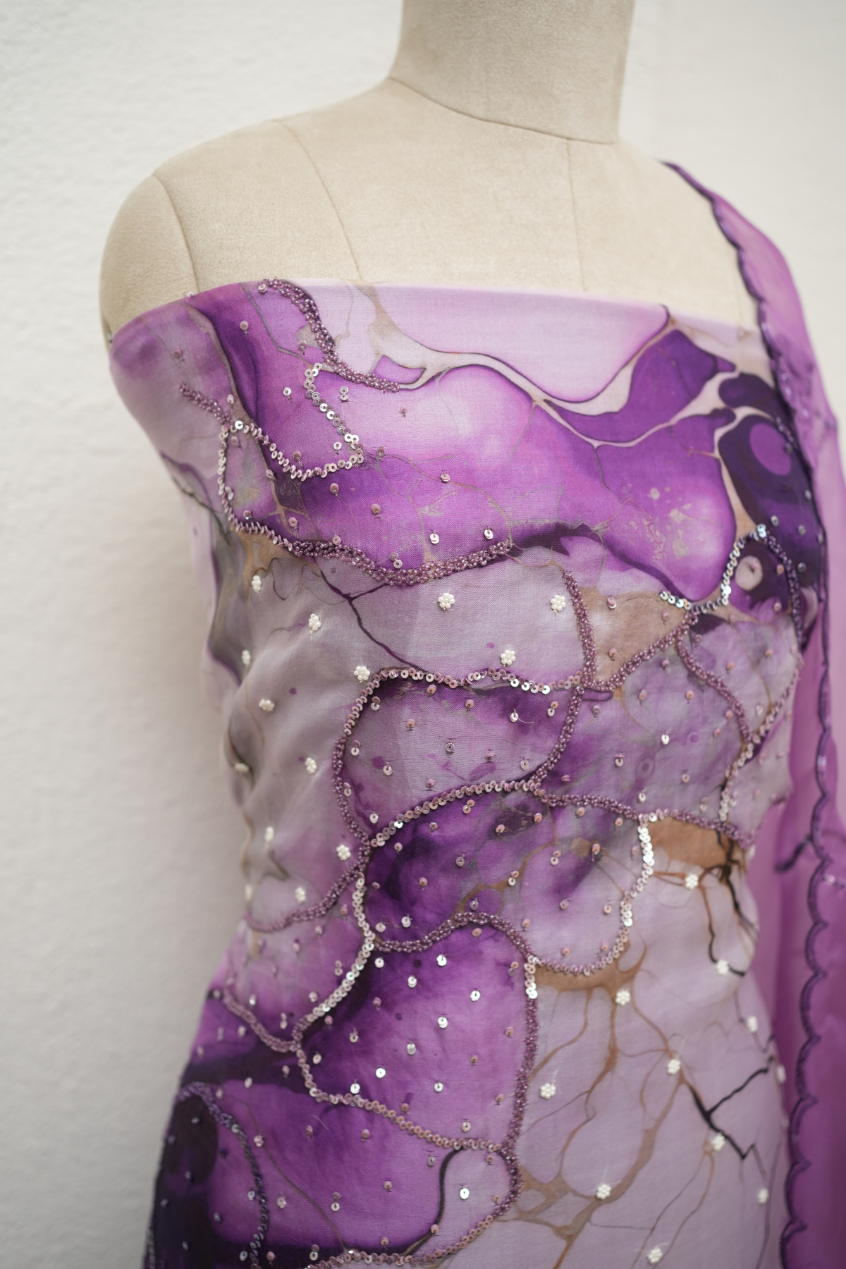 PURPLE ORGANZA KURTA WITH SEQUIENCE & CUTDANA WORK