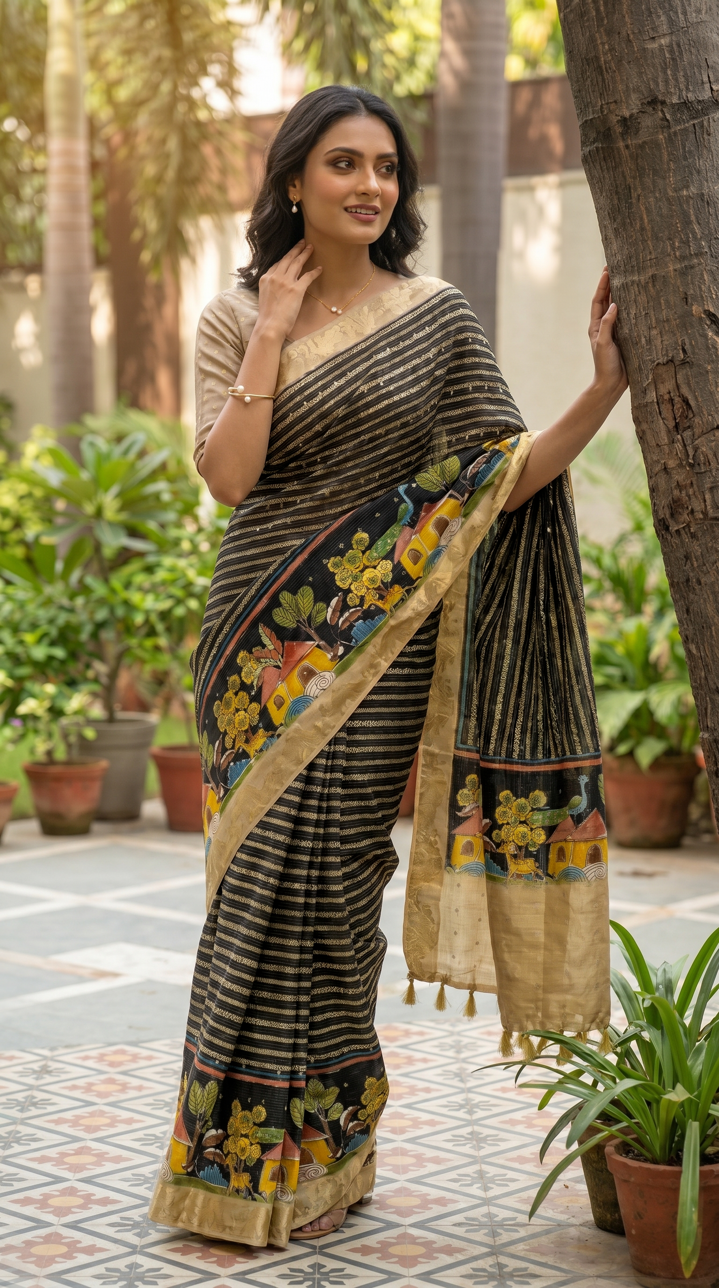 Black Shimmering Gold Saree