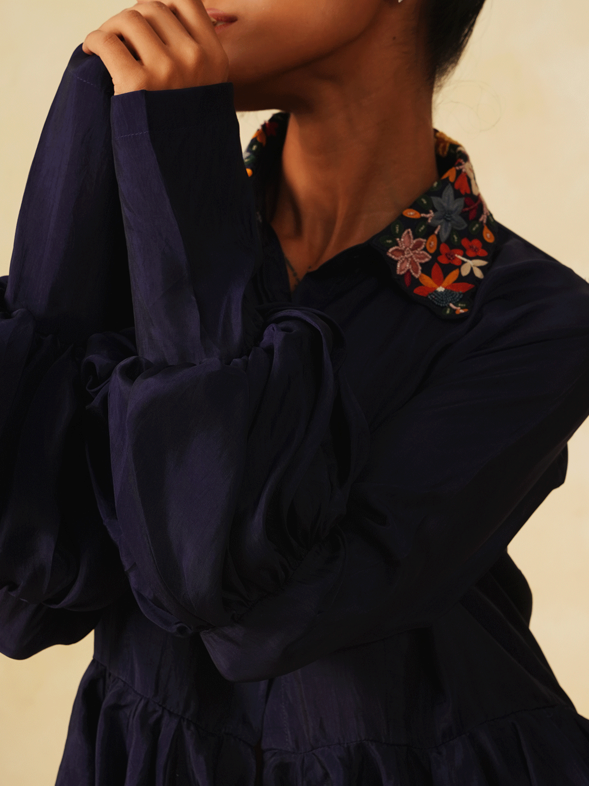 Blue silk peplum co-ord set