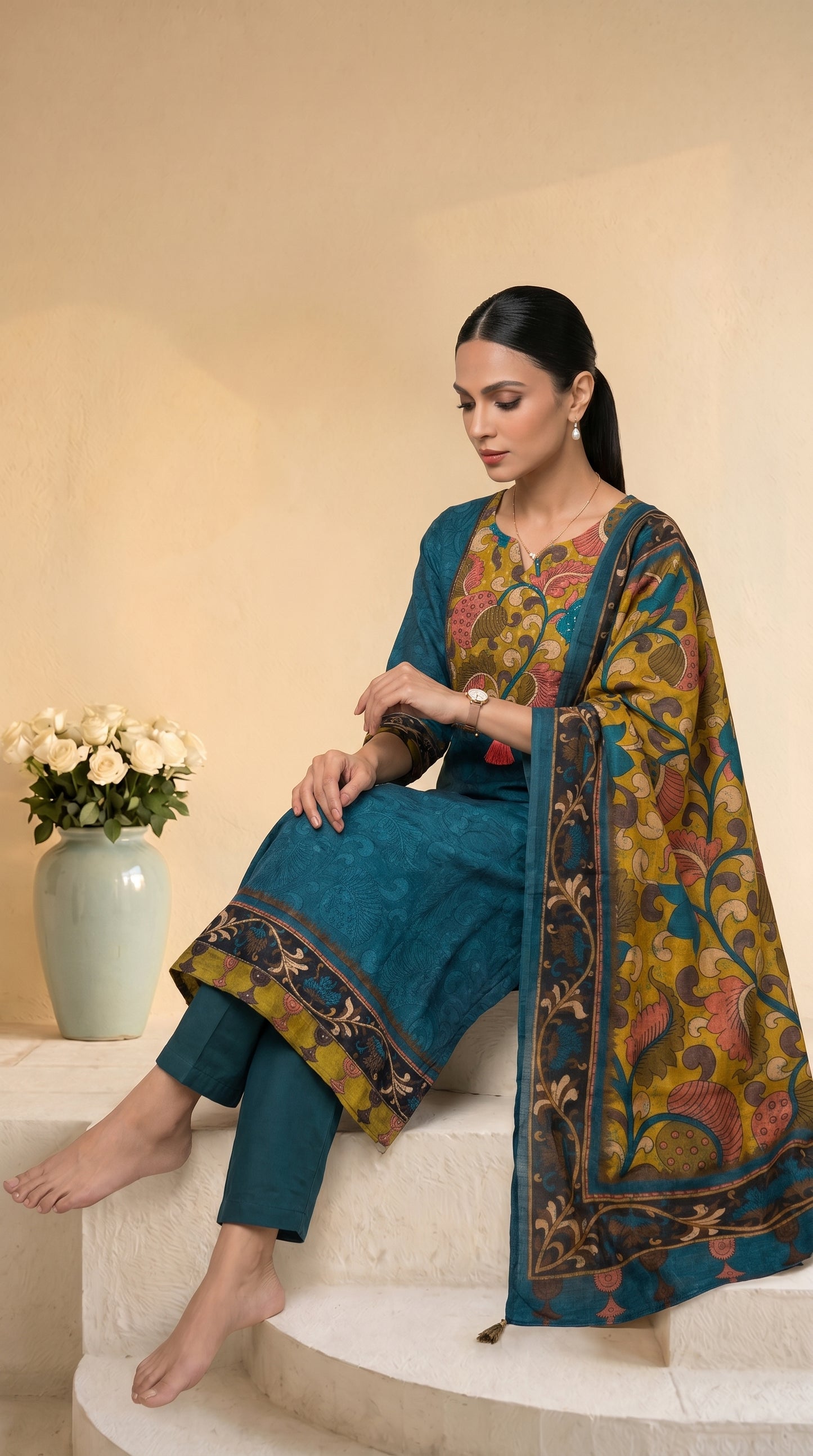 Teal Blue Printed Salwar Suit set