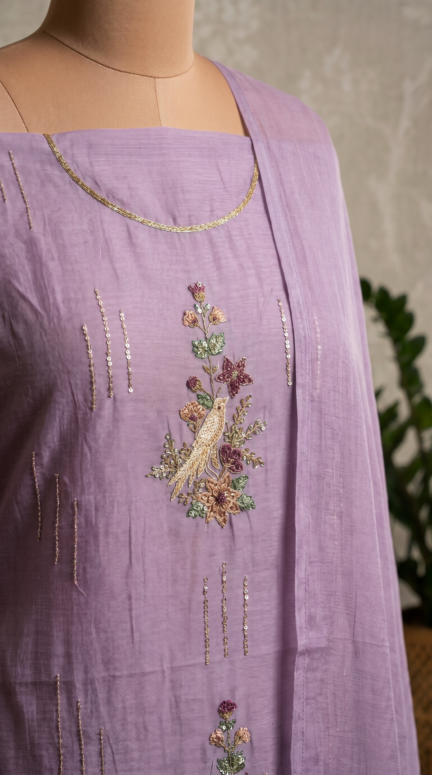  Unstitched Lavender Mul mul Salwar Suit Piece