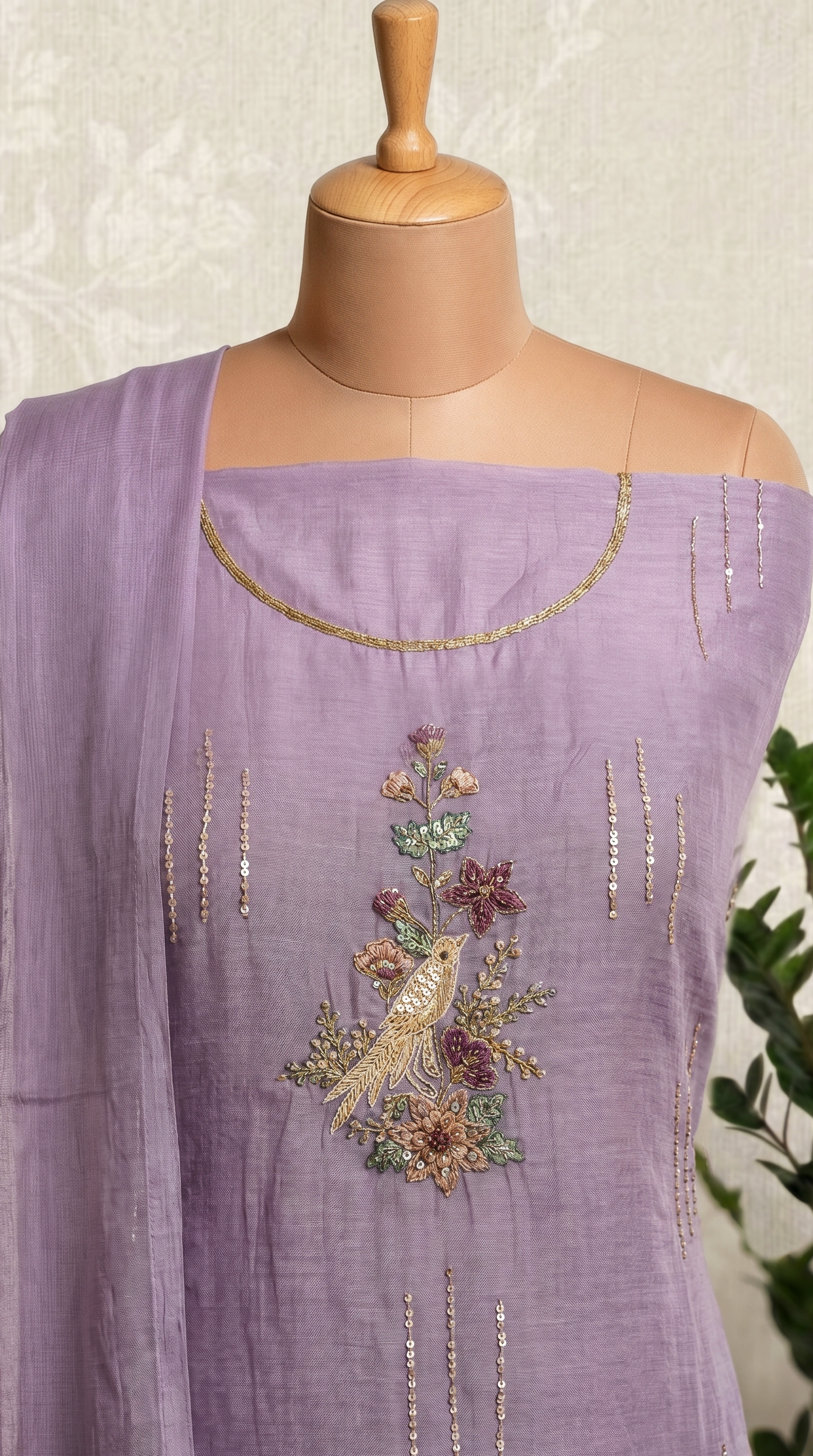  Unstitched Lavender Mul mul Salwar Suit Piece