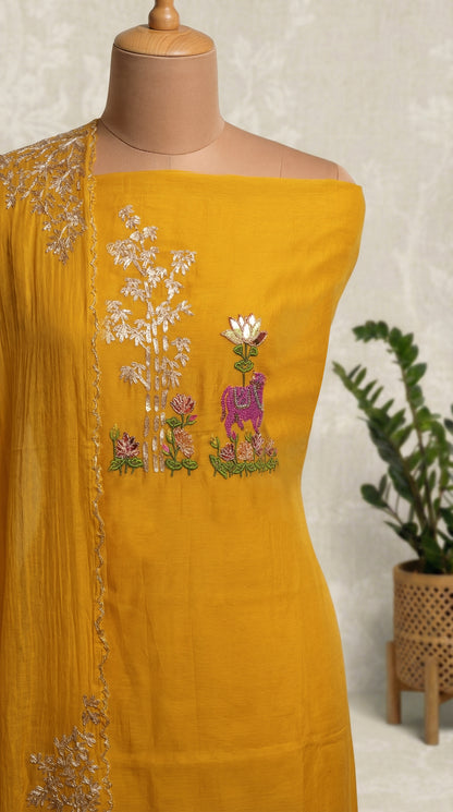 Mango Yellow Mul mul Unstitched Suit Set