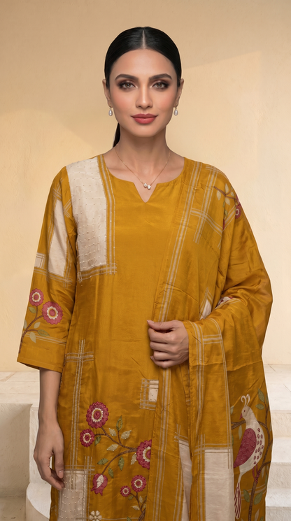 Mustard Yellow Embroidery Salwar Suit Set
